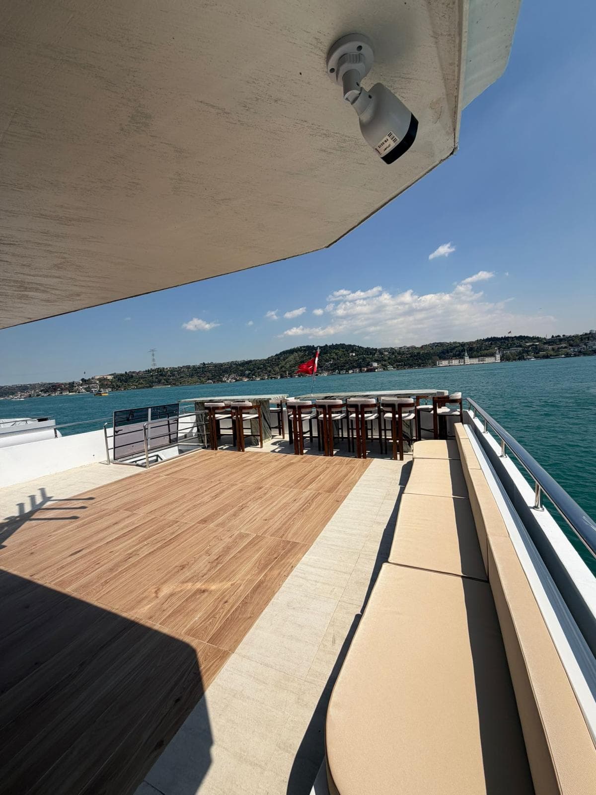 Catering laid out on a Luma event-deck charter